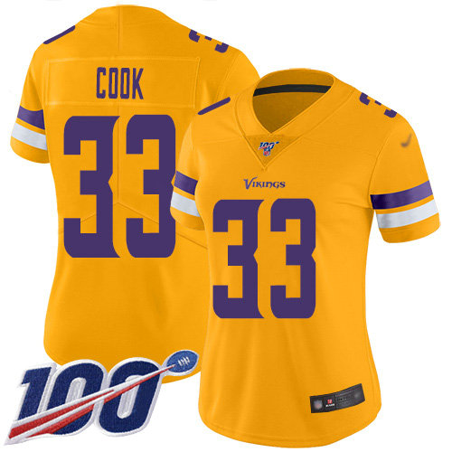 Vikings #33 Dalvin Cook Gold Women's Stitched Football Limited Inverted Legend 100th Season Jersey