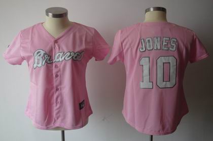 WOMEN Atlanta Braves 10 # Chipper Jones PINK jerseys