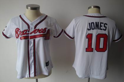 WOMEN Atlanta Braves 10 # Chipper Jones WHITE jerseys