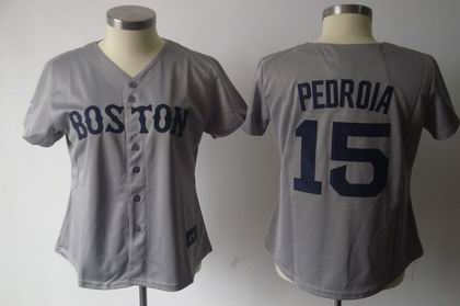 WOMEN Boston Red Sox 15# Dustin Pedroia grey jerseys