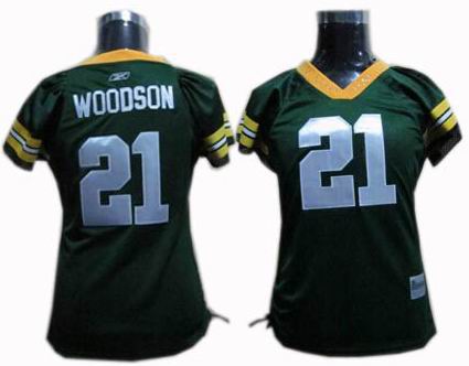 WOMEN Green Bay Packers #21 Charles Woodson jerseys green