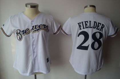 WOMEN Milwaukee Brewers 28# P.Fielder WHITE jersey