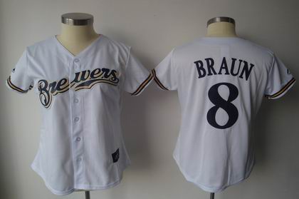 WOMEN Milwaukee Brewers 8# Ryan Braun white JERSEYS