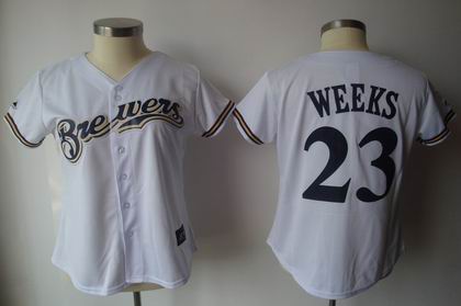 WOMEN Milwaukee Brewers Jerseys #23 Rickie Weeks WHITE JERSEY