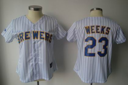 WOMEN Milwaukee Brewers Jerseys #23 Rickie Weeks WHITE STRIP JERSEY