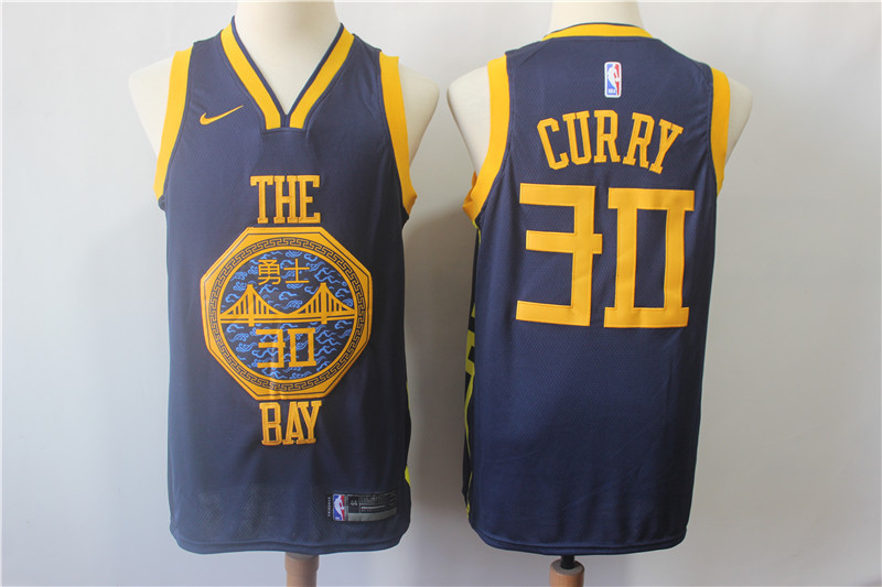 Warriors 30 Stephen Curry Navy 2018 to 19 City Edition Nike Swingman Jersey