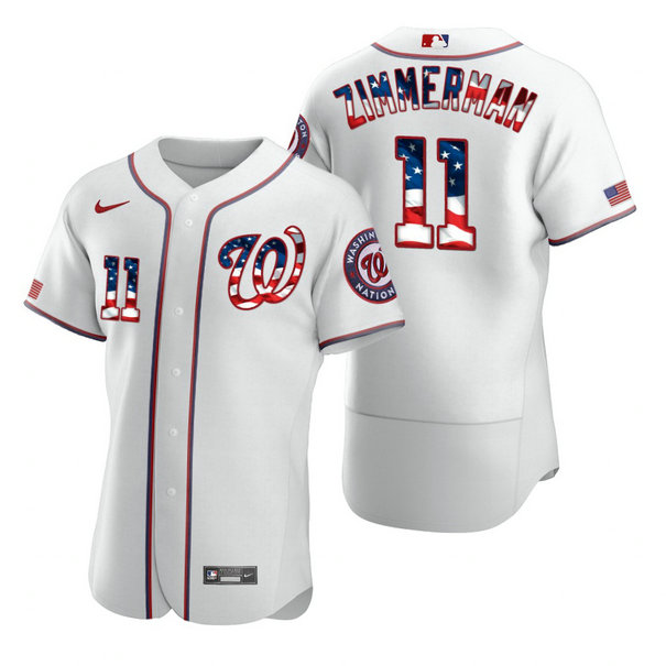 Washington Nationals #11 Ryan Zimmerman Men's Nike White Fluttering USA Flag Limited Edition Authentic MLB Jersey