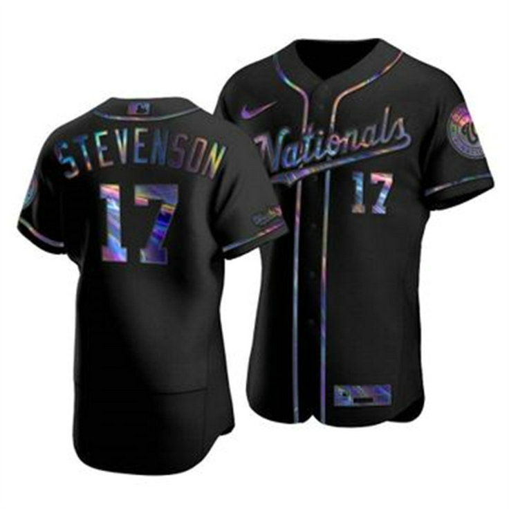 Washington Nationals #17 Andrew Stevenson Men's Nike Iridescent Holographic Collection MLB Jersey - Black