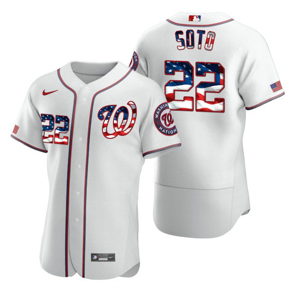 Washington Nationals #22 Juan Soto Men's Nike White Fluttering USA Flag Limited Edition Authentic MLB Jersey