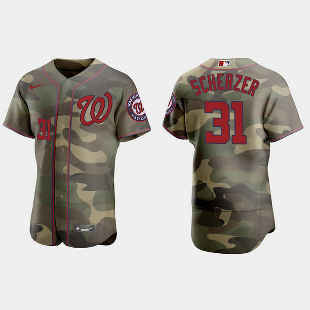 Washington Nationals #31 Max Scherzer Men's Nike 2021 Armed Forces Day Authentic MLB Jersey -Camo