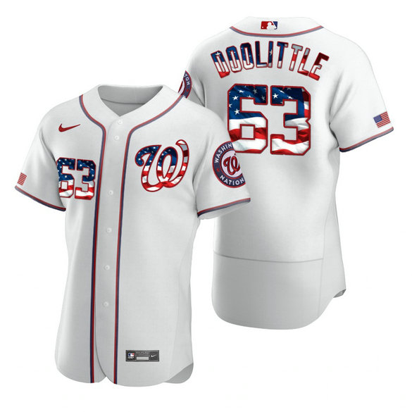 Washington Nationals #63 Sean Doolittle Men's Nike White Fluttering USA Flag Limited Edition Authentic MLB Jersey