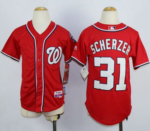 Washington Nationals 31 Max Scherzer Red Cool Base Kid MLB Jersey