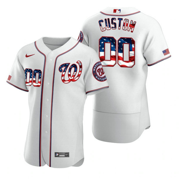 Washington Nationals Custom Men's Nike White Fluttering USA Flag Limited Edition Authentic MLB Jersey