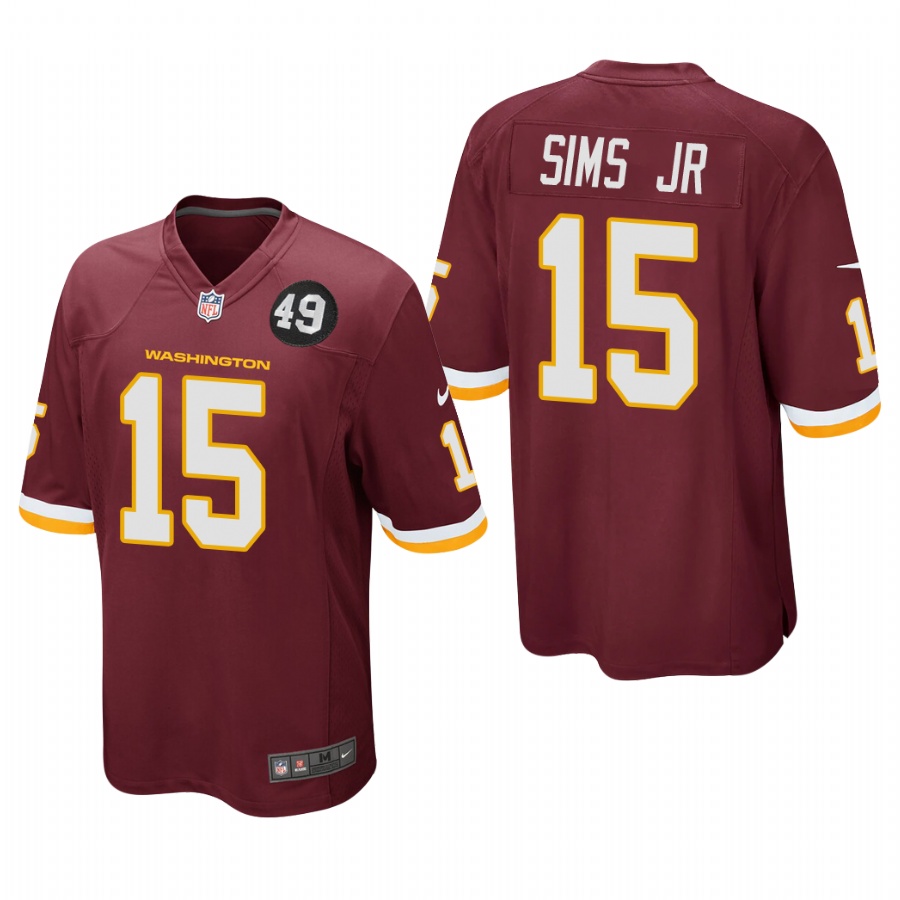 Washington Redskins #15 Steven Sims Jr. Men's Nike Burgundy Bobby Mitchell Uniform Patch NFL Game Jersey
