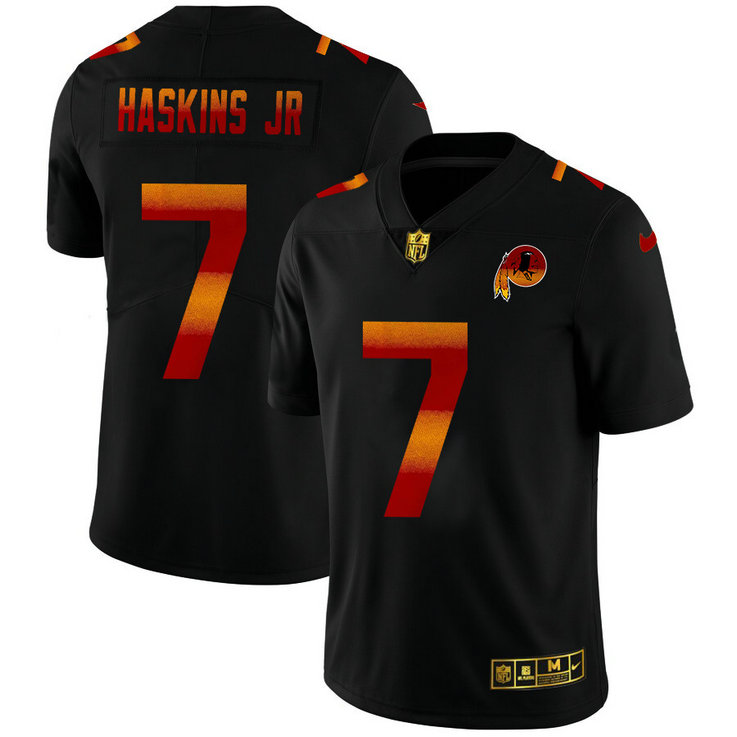 Washington Redskins #7 Dwayne Haskins Jr Men's Black Nike Red Orange Stripe Vapor Limited NFL Jersey