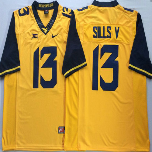 West Virginia Mountaineers 13 David Sills V Yellow College Football Jersey