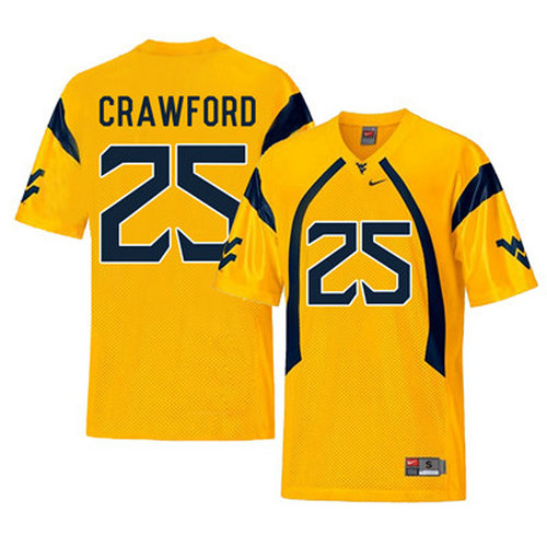West Virginia Mountaineers 25 Justin Crawford Gold College Football Jersey