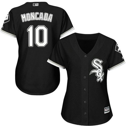 White Sox #10 Yoan Moncada Black Alternate Women's Stitched MLB Jersey_1