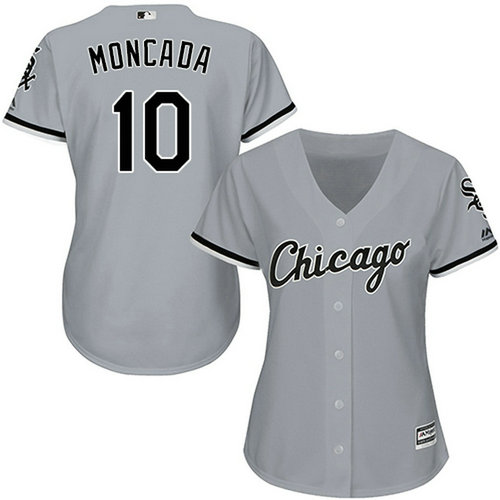 White Sox #10 Yoan Moncada Grey Road Women's Stitched MLB Jersey_1