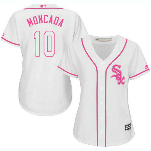 White Sox #10 Yoan Moncada White Pink Fashion Women's Stitched MLB Jersey_1
