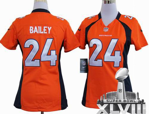 Women 2012 NIKE Denver Broncos #24 Champ Bailey Orange game 2014 Super bowl XLVIII(GYM) Jersey
