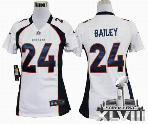 Women 2012 NIKE Denver Broncos #24 Champ Bailey white game 2014 Super bowl XLVIII(GYM) Jersey
