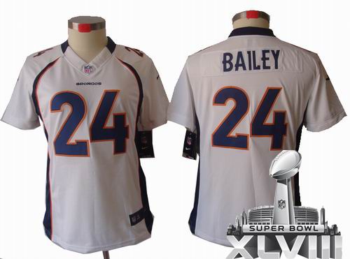 Women 2012 Nike Denver Broncos #24 Champ Bailey white Limited 2014 Super bowl XLVIII(GYM) Jersey