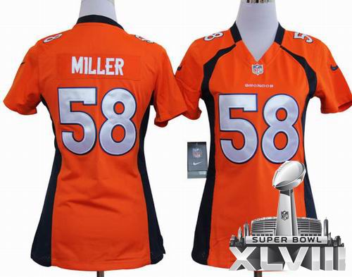 Women 2012 Nike Denver Broncos #58 Von Miller orange Game 2014 Super bowl XLVIII(GYM) Jersey