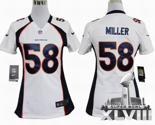 Women 2012 Nike Denver Broncos #58 Von Miller white Game 2014 Super bowl XLVIII(GYM) Jersey