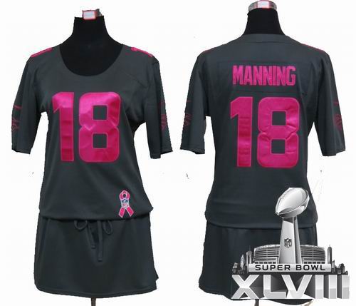 Women 2012 Nike Denver Broncos 18# Peyton Manning Elite breast Cancer Awareness Dark grey 2014 Super bowl XLVIII(GYM) Jersey