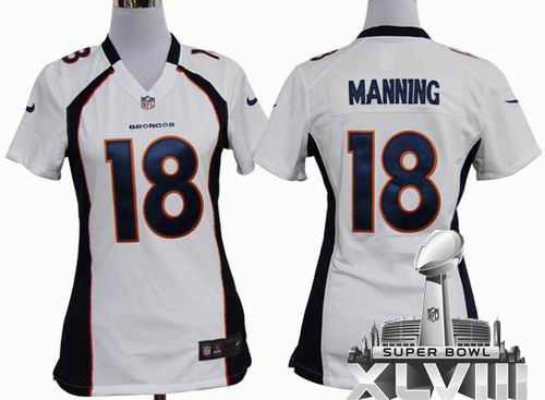 Women 2012 Nike Denver Broncos 18# Peyton Manning White game 2014 Super bowl XLVIII(GYM) Jersey