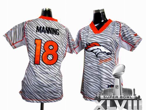 Women 2012 Nike Denver Broncos 18# Peyton Manning Zebra Field Flirt Fashion 2014 Super bowl XLVIII(GYM) Jersey