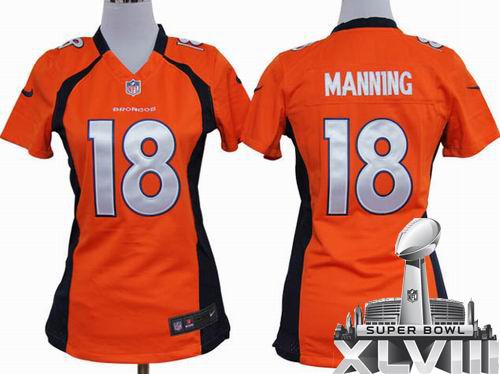 Women 2012 Nike Denver Broncos 18# Peyton Manning orange game 2014 Super bowl XLVIII(GYM) Jersey