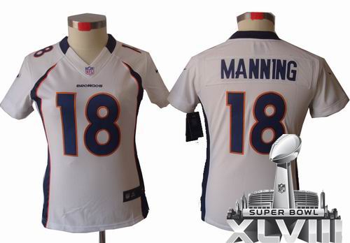 Women 2012 Nike Denver Broncos 18# Peyton Manning white Limited 2014 Super bowl XLVIII(GYM) Jersey