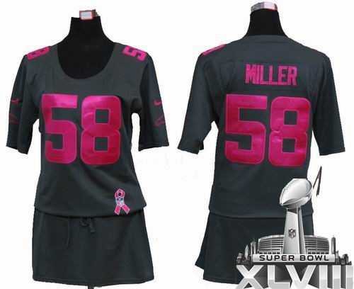 Women 2012 Nike Denver Broncos 58# Von Miller Elite breast Cancer Awareness Dark grey 2014 Super bowl XLVIII(GYM) Jersey