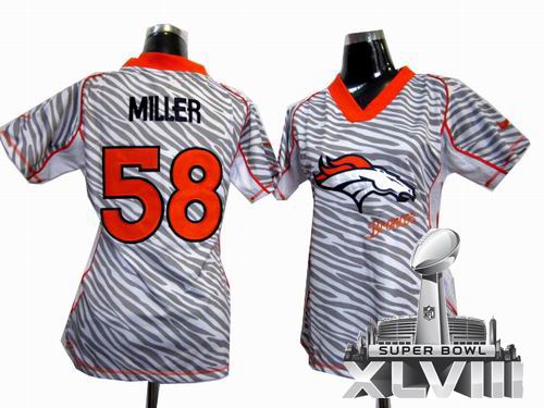 Women 2012 Nike Denver Broncos 58# Von Miller Zebra Field Flirt Fashion 2014 Super bowl XLVIII(GYM) Jersey