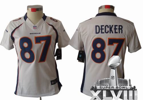 Women 2012 Nike Denver Broncos 87# Eric Decker White limited 2014 Super bowl XLVIII(GYM) Jersey