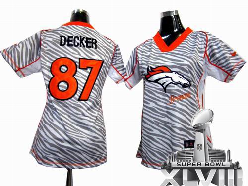 Women 2012 Nike Denver Broncos 87# Eric Decker Zebra Field Flirt Fashion 2014 Super bowl XLVIII(GYM) Jersey