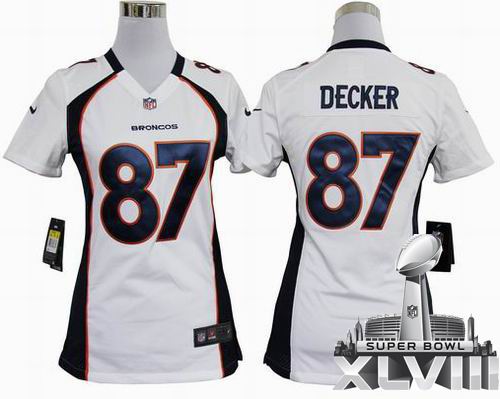Women 2012 Nike Denver Broncos 87# Eric Decker white game 2014 Super bowl XLVIII(GYM) Jersey