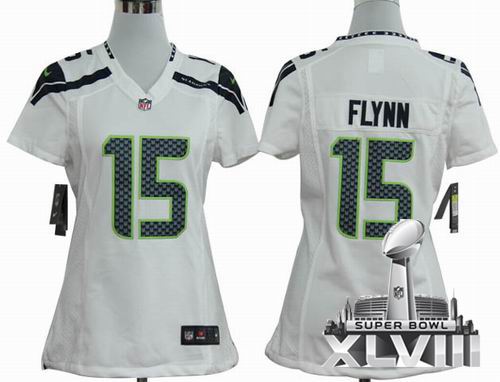 Women 2012 Nike Seattle Seahawks 15# Matt Flynn white 2014 Super bowl XLVIII(GYM) Jersey