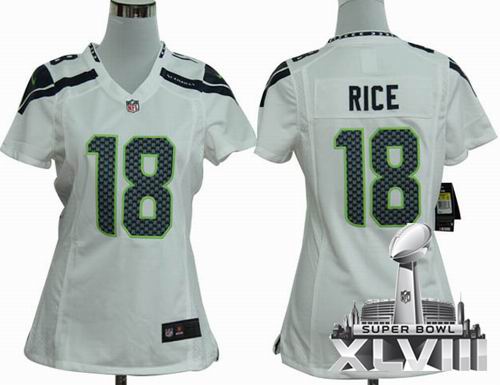 Women 2012 Nike Seattle Seahawks 18# Sidney Rice Game white Color 2014 Super bowl XLVIII(GYM) Jersey