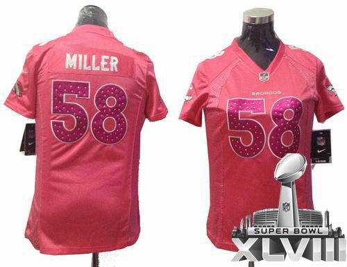 Women 2012 Nike Sweetheart Denver Broncos #58 Von Miller pink 2014 Super bowl XLVIII(GYM) Jersey