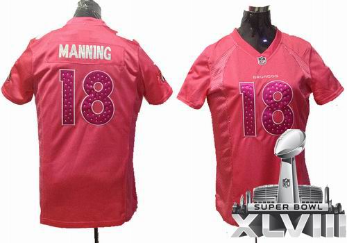 Women 2012 Nike Sweetheart Denver Broncos 18# Peyton Manning Pink 2014 Super bowl XLVIII(GYM) Jersey
