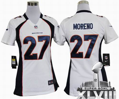 Women 2012 nike Denver Broncos #27 Knowshon Moreno white game 2014 Super bowl XLVIII(GYM) Jersey