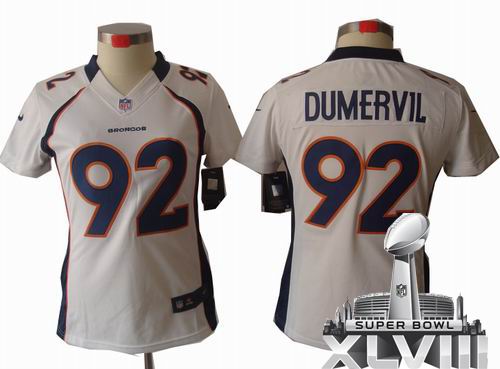 Women 2012 nike Denver Broncos #92 Elvis Dumervil white limited 2014 Super bowl XLVIII(GYM) Jersey