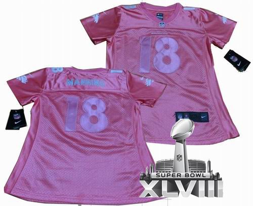 Women 2012 nike Denver Broncos 18# Peyton Manning pink 2014 Super bowl XLVIII(GYM) Jersey