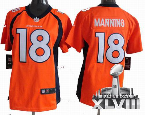 Women 2013 Nike Denver Broncos 18# Peyton Manning orange Elite 2014 Super bowl XLVIII(GYM) Jersey