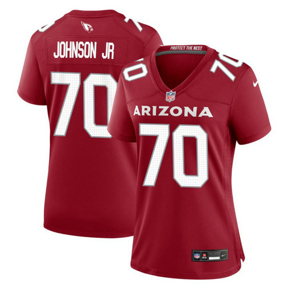 Women's Arizona Cardinals #70 Paris Johnson Jr Red 2023 Draft Stitched Game Jersey