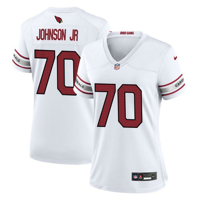 Women's Arizona Cardinals #70 Paris Johnson Jr White 2023 Draft Stitched Game Jersey