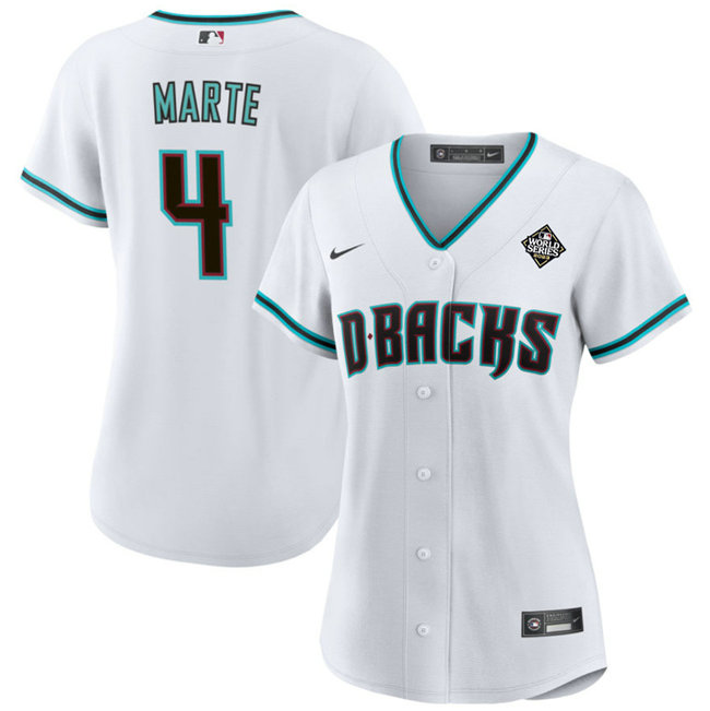 Women's Arizona Diamondbacks #4 Ketel Marte White 2023 World Series Stitched Baseball Jersey